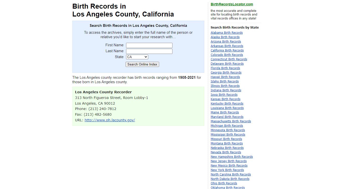 Birth Records in Los Angeles County, California